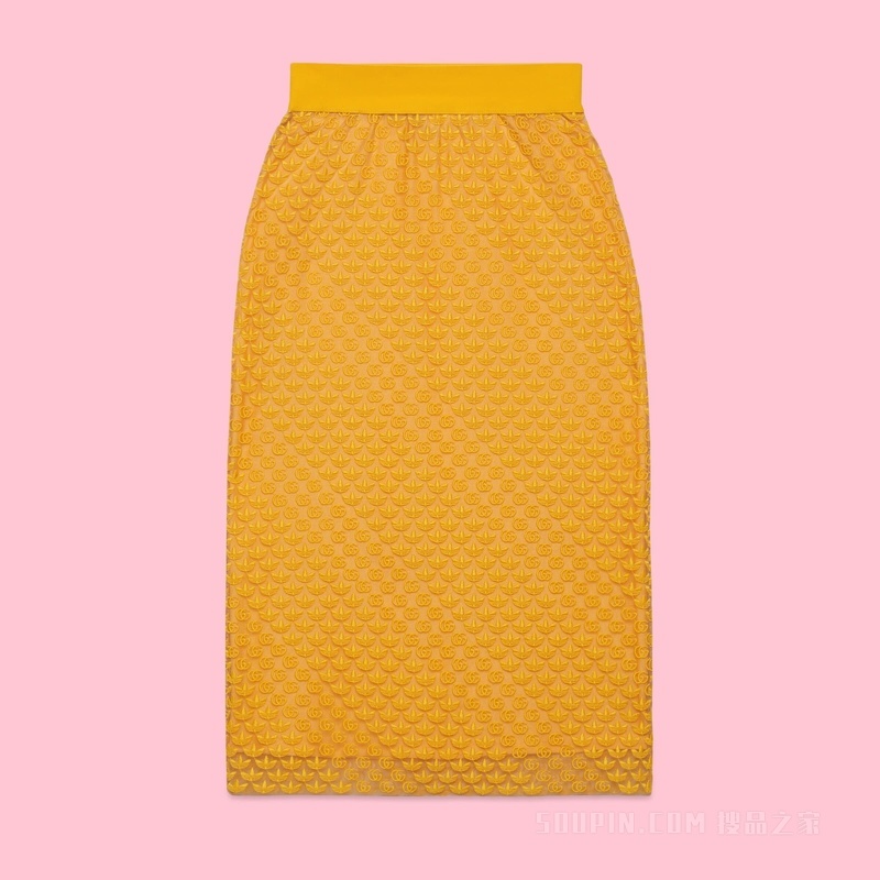 adidas x Gucci联名系列GG薄纱半身裙 黄色