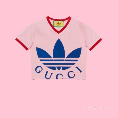 adidas x Gucci联名系列短款T恤 粉色