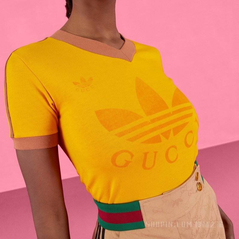 adidas x Gucci联名系列V领T恤 黄色