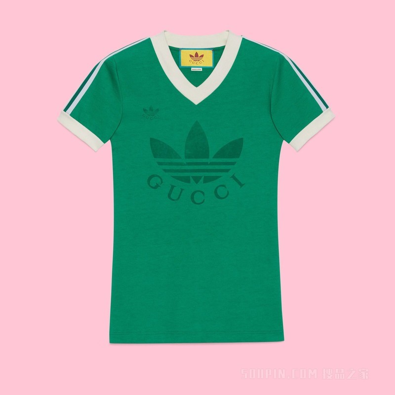 adidas x Gucci联名系列V领T恤 绿色