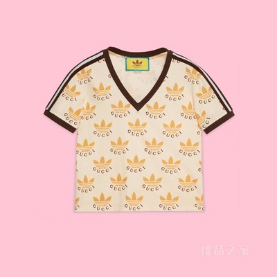 adidas x Gucci联名系列Trefoil印花T恤 象牙白