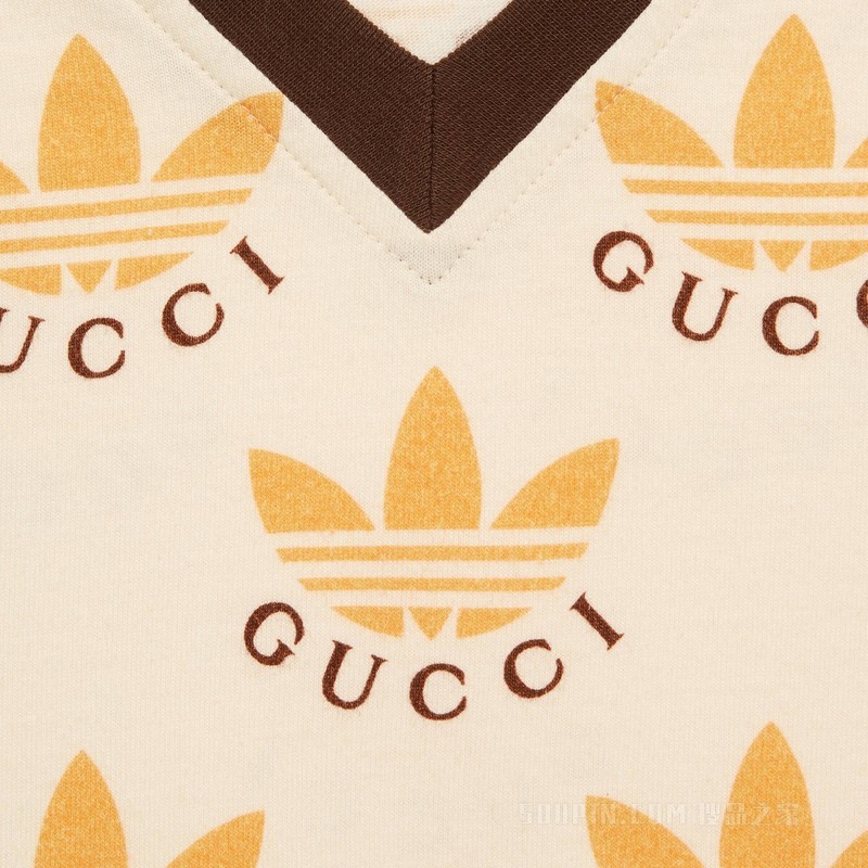 adidas x Gucci联名系列Trefoil印花T恤 象牙白