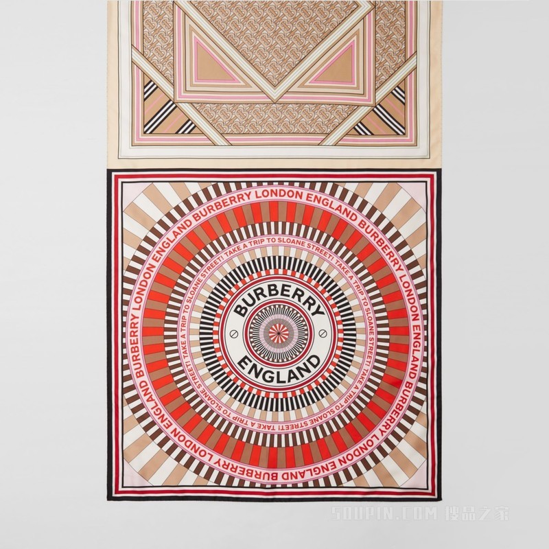 蒙太奇印花丝质斜纹围巾 (多色) - 女士