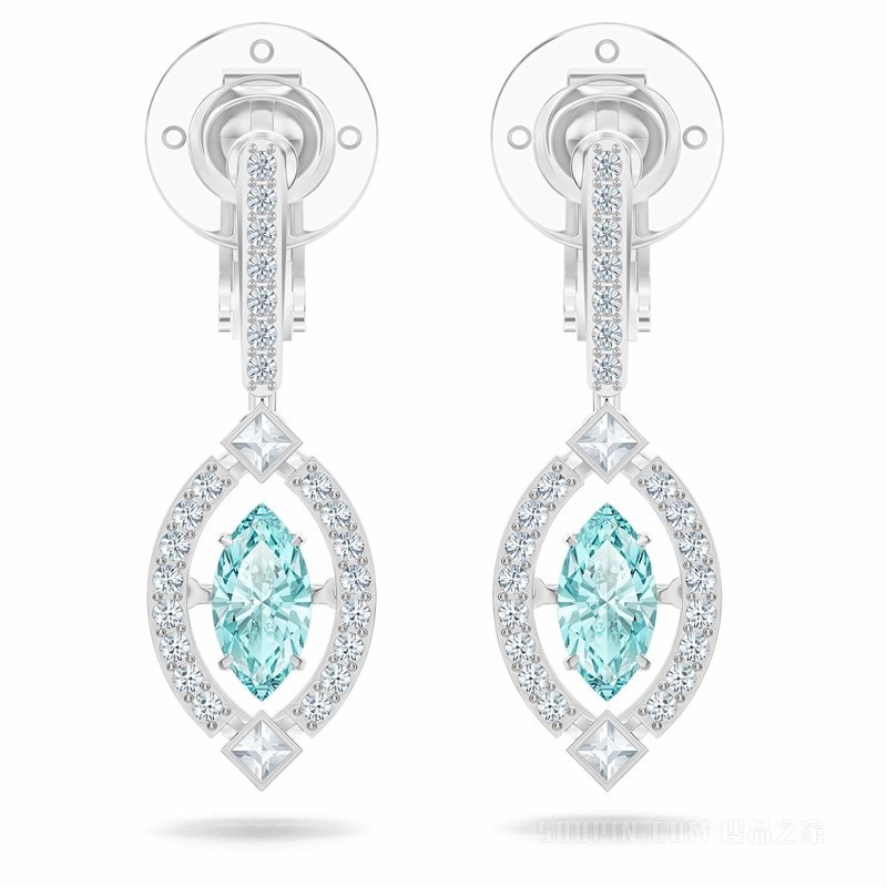 Swarovski Sparkling Dance 夹式耳环, 绿色, 镀铑