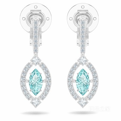 Swarovski Sparkling Dance 夹式耳环, 绿色, 镀铑