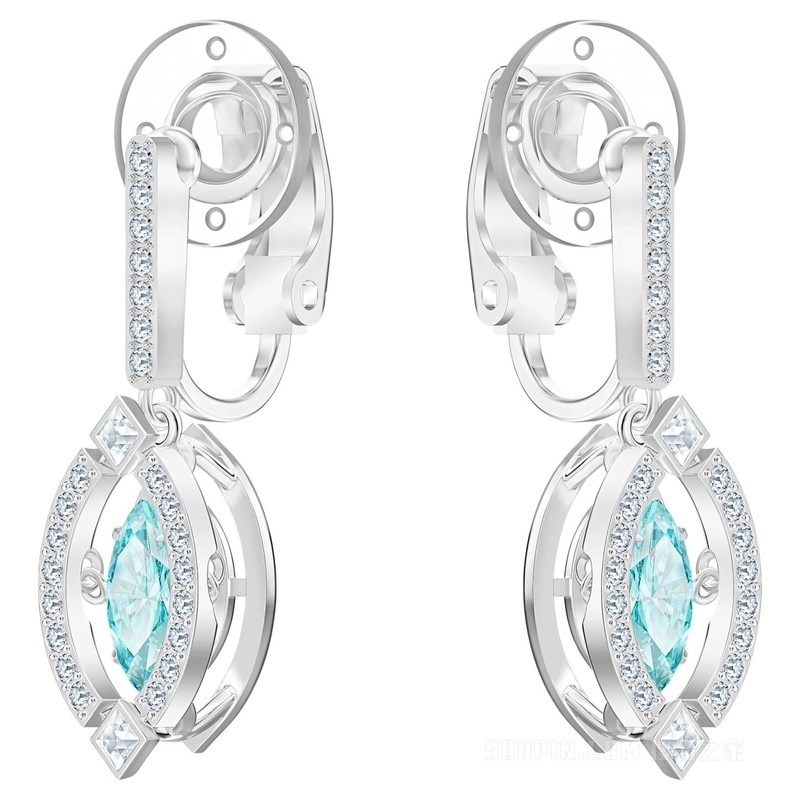 Swarovski Sparkling Dance 夹式耳环, 绿色, 镀铑