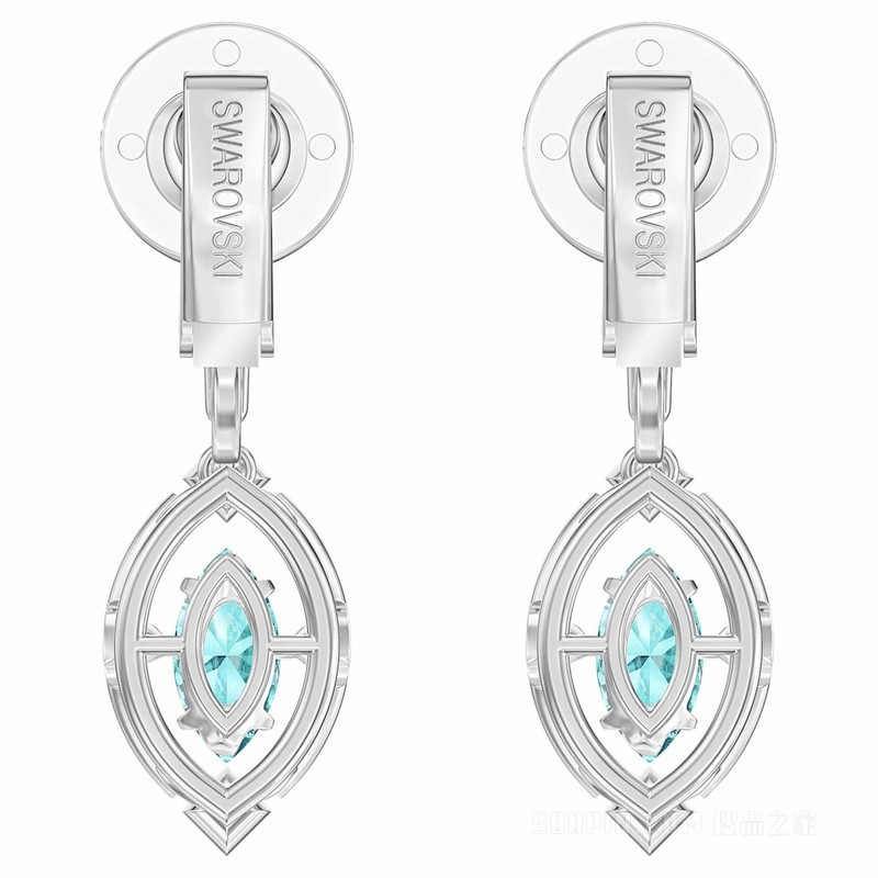 Swarovski Sparkling Dance 夹式耳环, 绿色, 镀铑