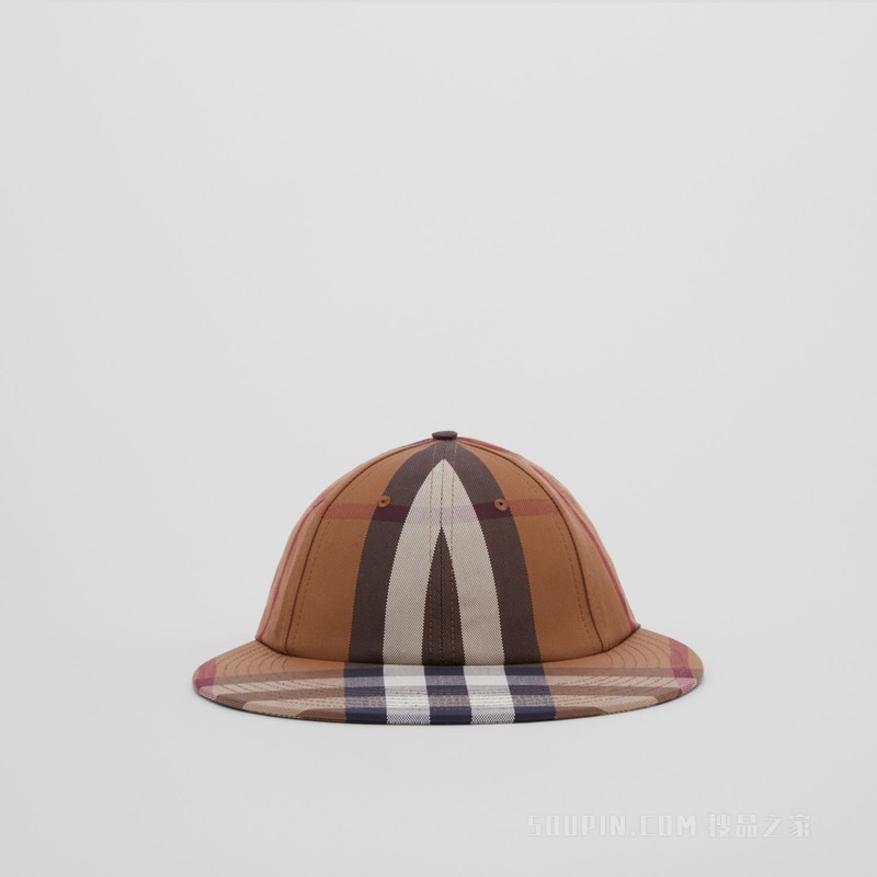 夸张帽檐格纹棉质棒球帽 (桦木棕)