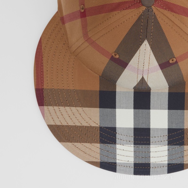 夸张帽檐格纹棉质棒球帽 (桦木棕)