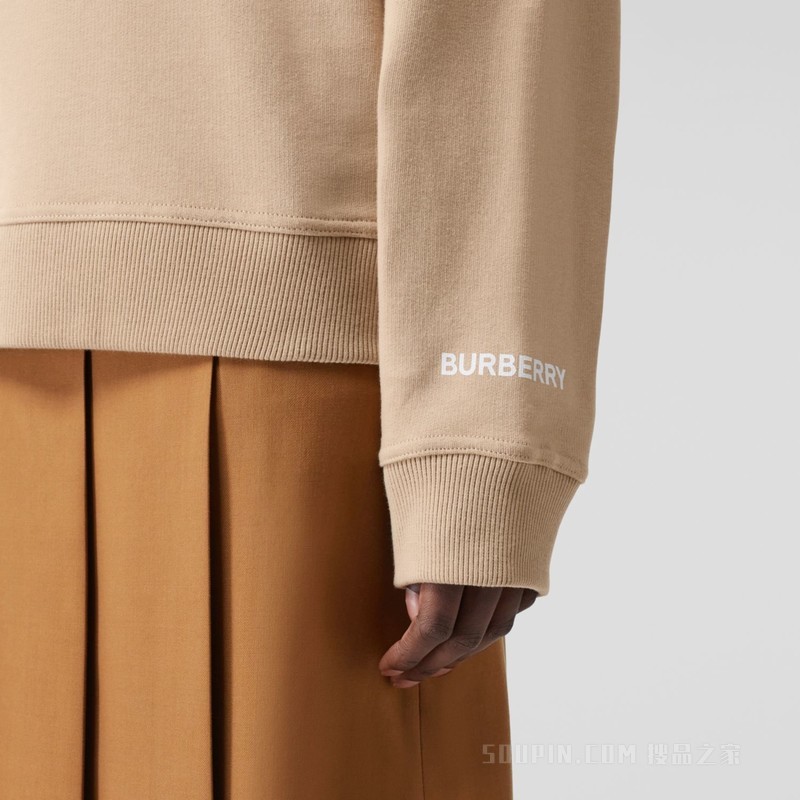 小鹿印花宽松棉质连帽衫 (柔黄褐色) - 女士