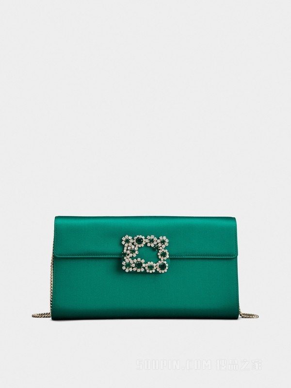 Flower Strass花钻丝缎手拿包 绿色