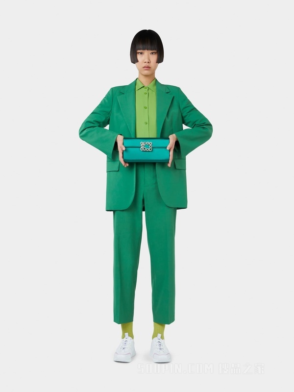 Flower Strass花钻丝缎手拿包 绿色