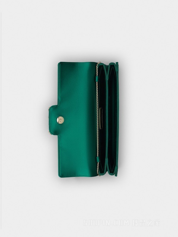 Flower Strass花钻丝缎手拿包 绿色