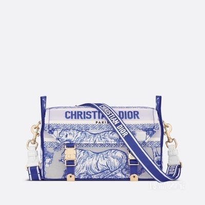 小号 Diorcamp 手袋 透明效果帆布荧光蓝色茹伊印花