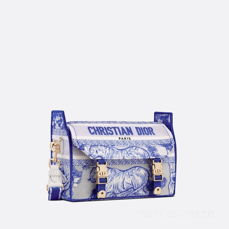 小号 Diorcamp 手袋 透明效果帆布荧光蓝色茹伊印花