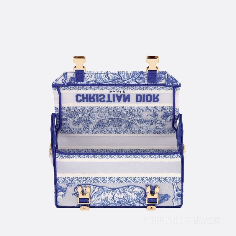 小号 Diorcamp 手袋 透明效果帆布荧光蓝色茹伊印花