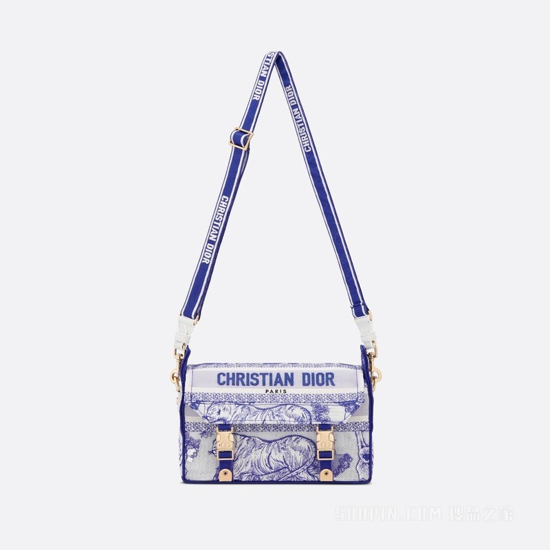 小号 Diorcamp 手袋 透明效果帆布荧光蓝色茹伊印花