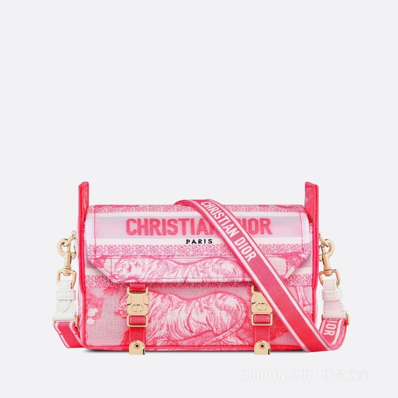 小号 Diorcamp 手袋 透明效果帆布荧光粉色茹伊印花