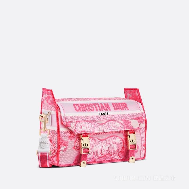 小号 Diorcamp 手袋 透明效果帆布荧光粉色茹伊印花