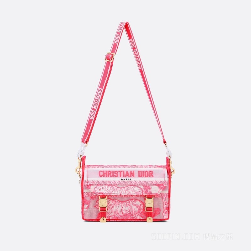 小号 Diorcamp 手袋 透明效果帆布荧光粉色茹伊印花