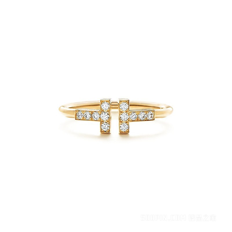 Tiffany T 系列 18K 黄金镶钻线圈戒指。