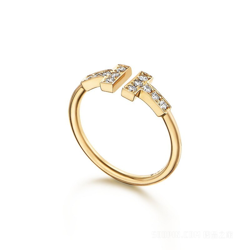 Tiffany T 系列 18K 黄金镶钻线圈戒指。