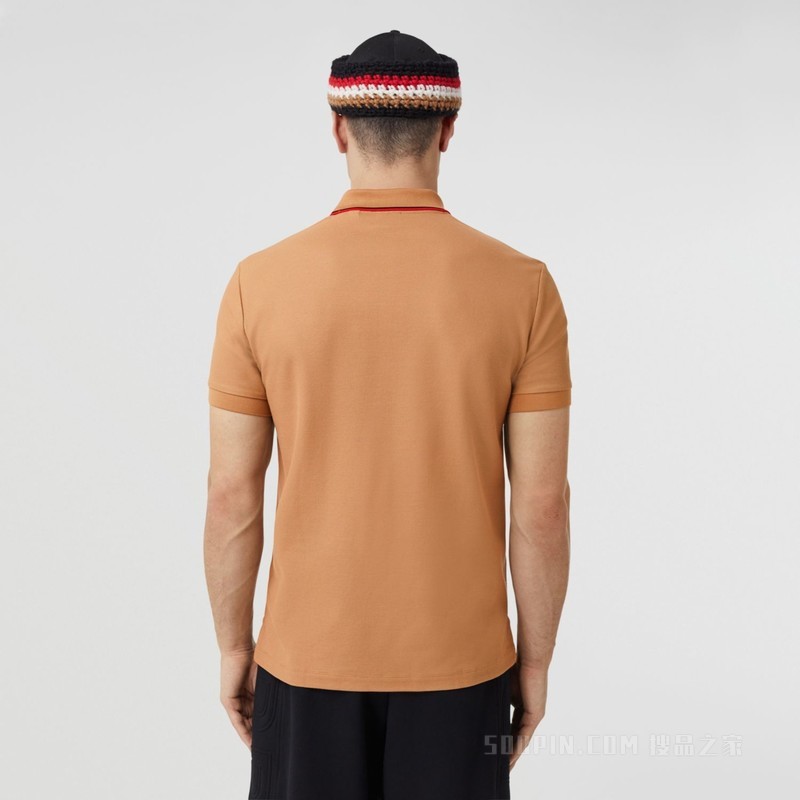 专属标识图案珠地网眼布棉质 Polo 衫 (驼色) - 男士
