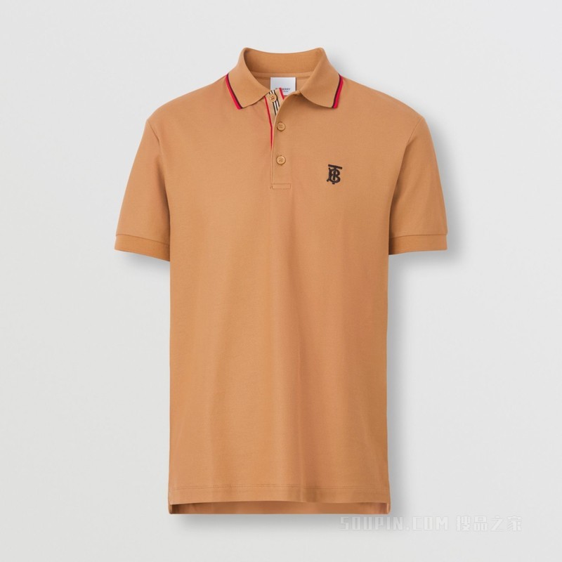 专属标识图案珠地网眼布棉质 Polo 衫 (驼色) - 男士