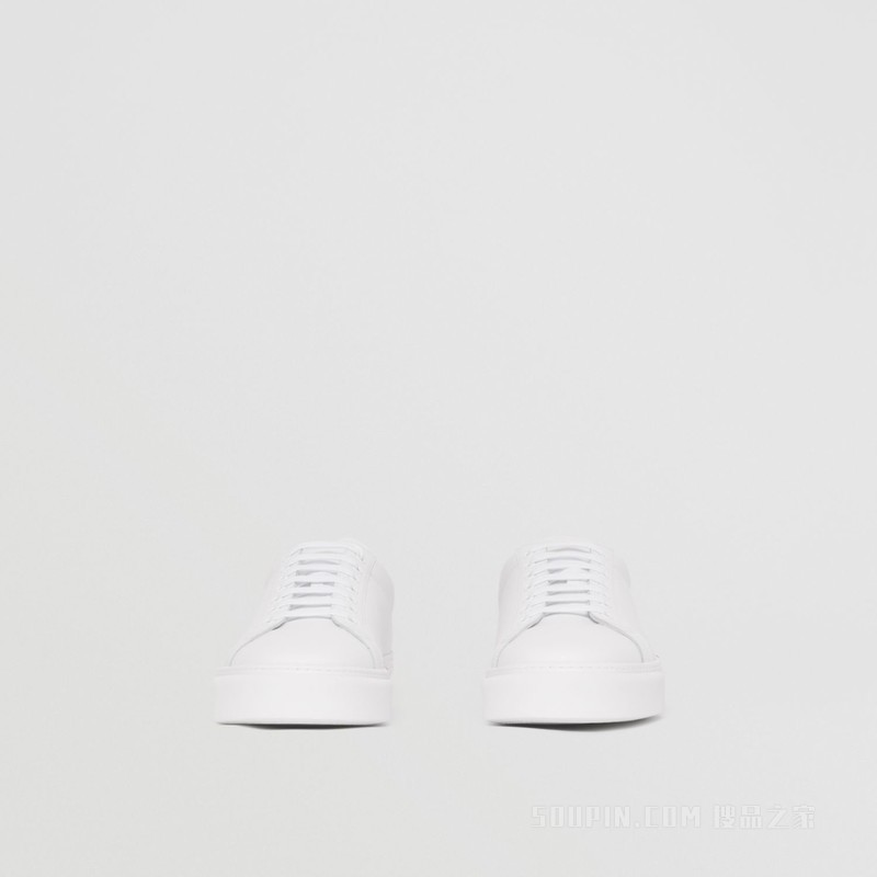 条纹装饰皮革运动鞋 (光白色)