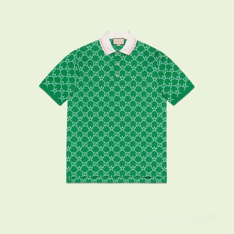 GG弹力棉Polo衫 绿色和蓝色