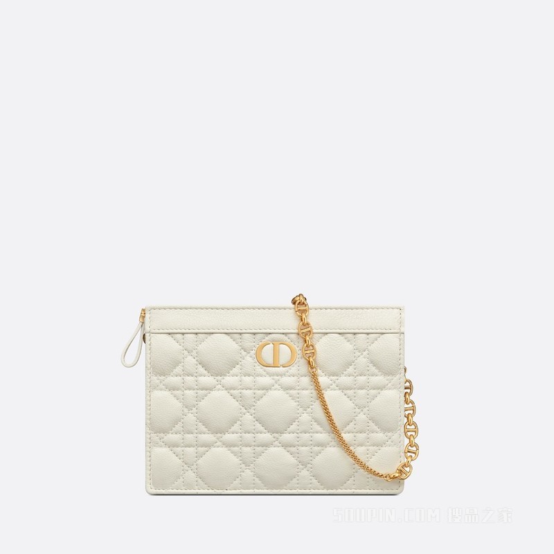 Dior Caro 链条手袋 奶白色柔软牛皮革藤格纹