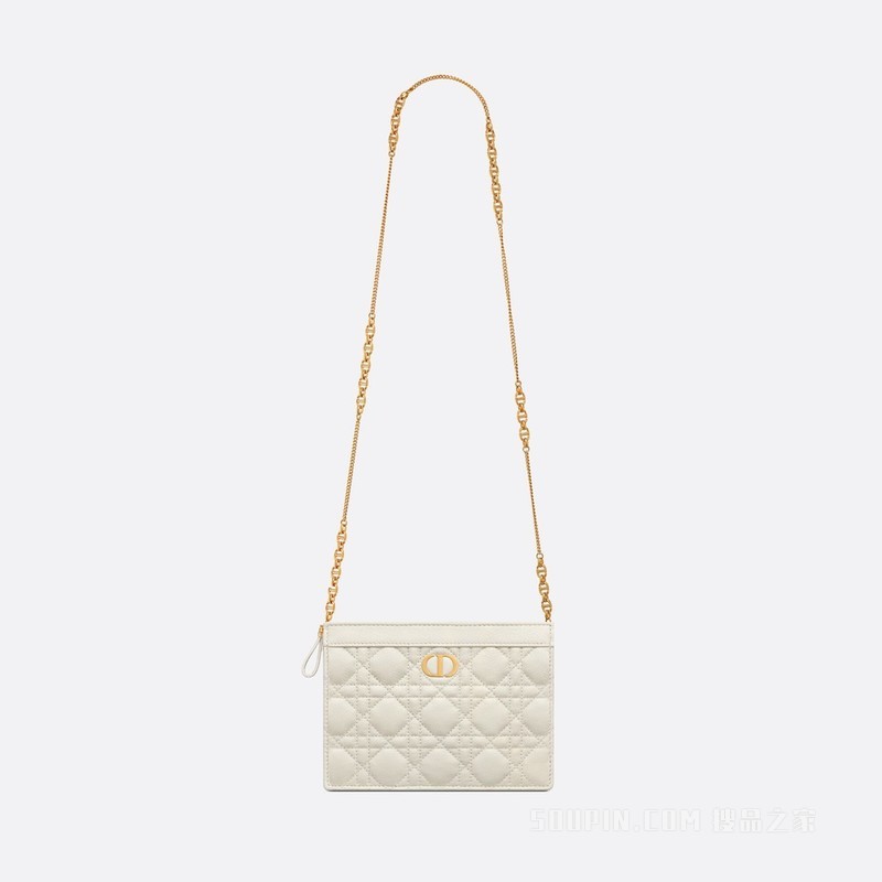 Dior Caro 链条手袋 奶白色柔软牛皮革藤格纹
