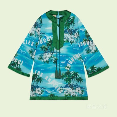 印花棉质连衣裙 蓝色