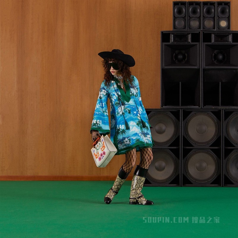 印花棉质连衣裙 蓝色