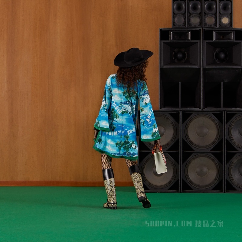 印花棉质连衣裙 蓝色