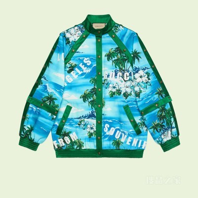 印花棉质夹克 蓝色