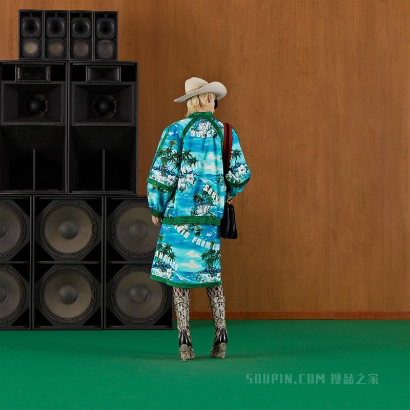 印花棉质夹克 蓝色