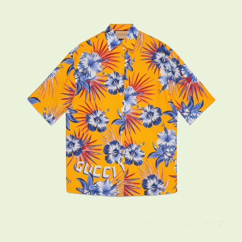 野花印花粘胶纤维衬衫 黄色