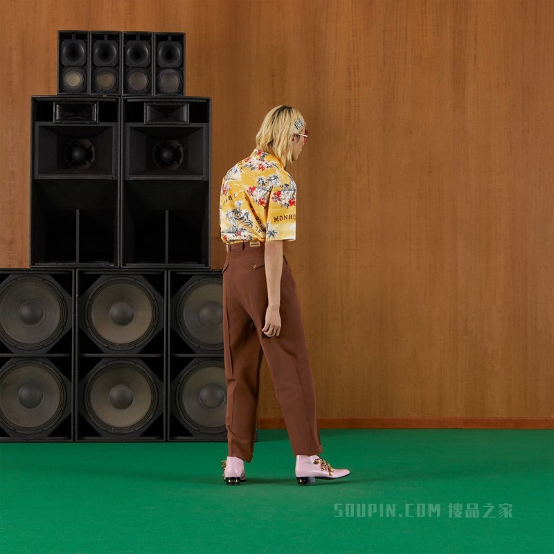 饰Gucci标签羊毛长裤 棕色