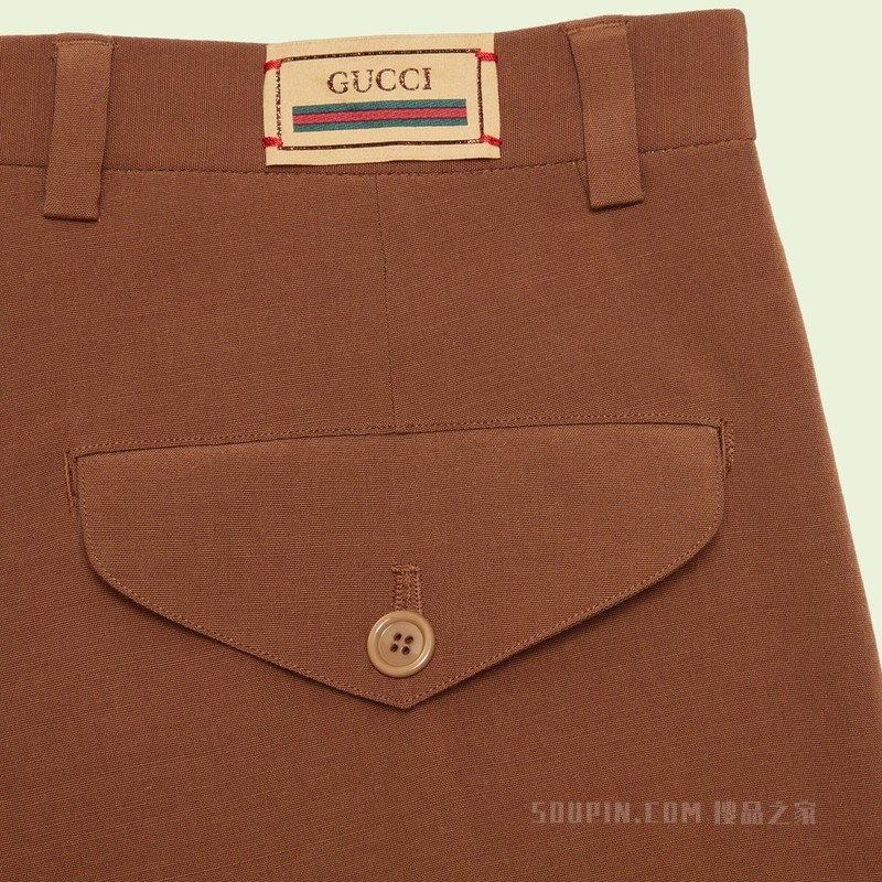 饰Gucci标签羊毛长裤 棕色