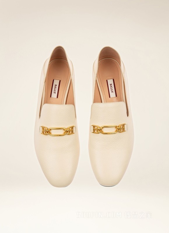 Darcie 骨白色皮革乐福鞋