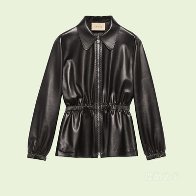 皮革拉链夹克 黑色