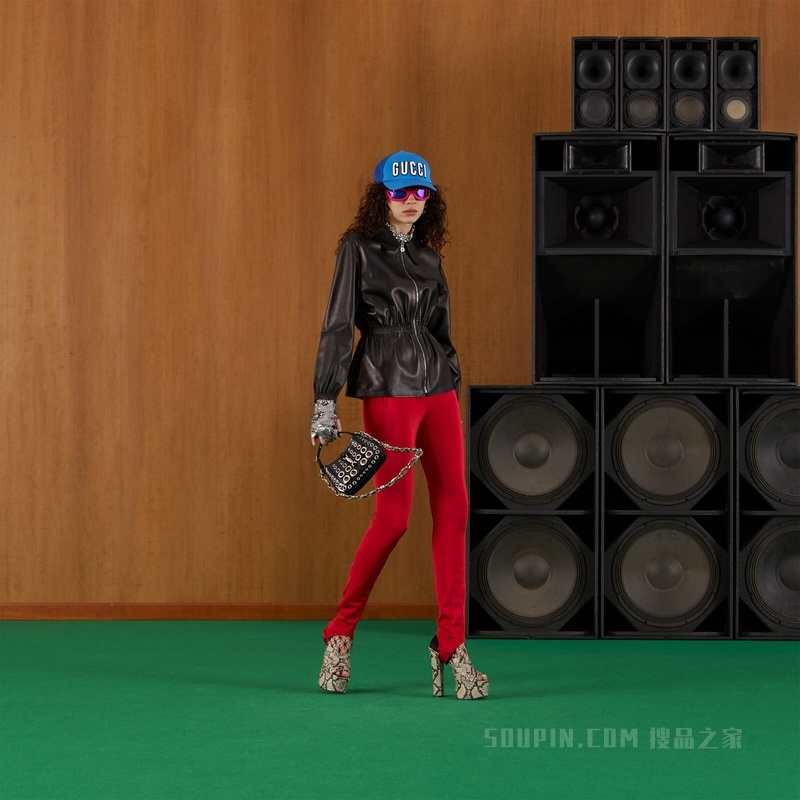 皮革拉链夹克 黑色