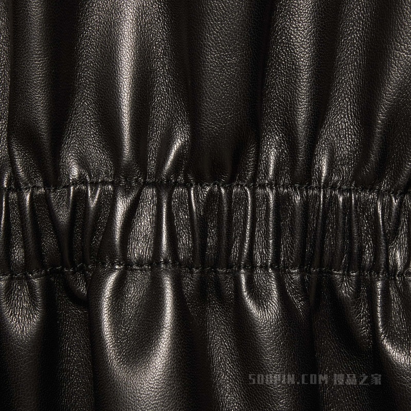 皮革拉链夹克 黑色