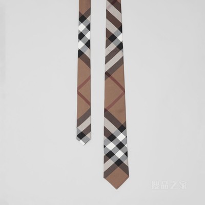 经典剪裁格纹丝质领带 (桦木棕) - 男士