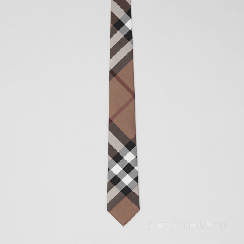 经典剪裁格纹丝质领带 (桦木棕) - 男士