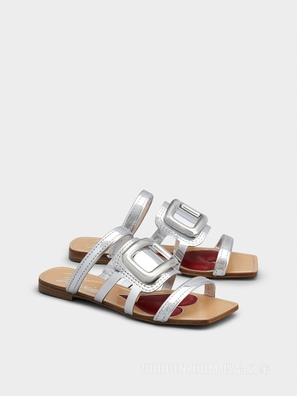Vivier Gladiator金属扣皮革穆勒鞋 银色