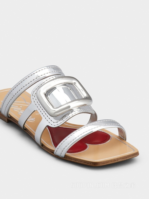 Vivier Gladiator金属扣皮革穆勒鞋 银色