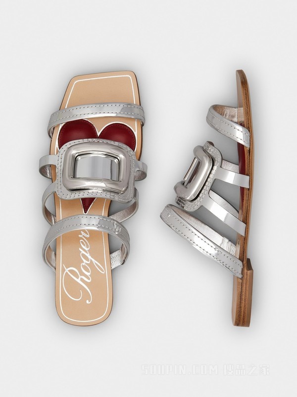 Vivier Gladiator金属扣皮革穆勒鞋 银色
