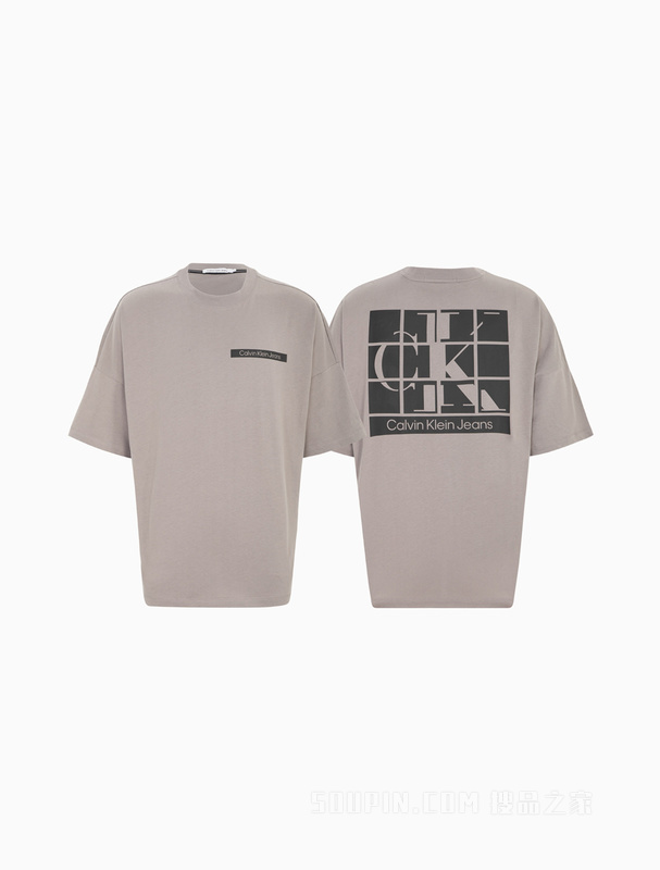 Calvin Klein 22春夏男女同款切割图案印花短袖T恤J400212